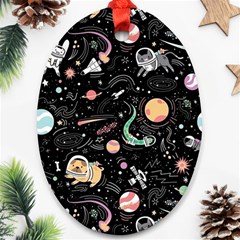 Cat And Dog Space Pattern Ornament (oval)