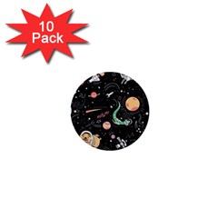 Cat And Dog Space Pattern 1  Mini Buttons (10 Pack)  by pakminggu