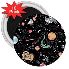 Cat And Dog Space Pattern 3  Magnets (10 Pack)  by pakminggu