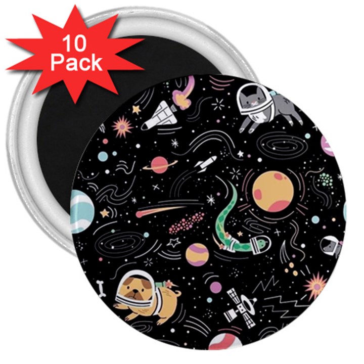 Cat And Dog Space Pattern 3  Magnets (10 pack) 