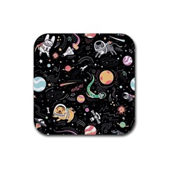 Cat And Dog Space Pattern Rubber Coaster (square) by pakminggu