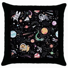 Cat And Dog Space Pattern Throw Pillow Case (black) by pakminggu