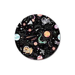 Cat And Dog Space Pattern Magnet 3  (round) by pakminggu