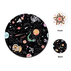 Cat And Dog Space Pattern Playing Cards Single Design (round)