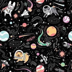 Cat And Dog Space Pattern Play Mat (square) by pakminggu