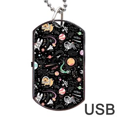 Cat And Dog Space Pattern Dog Tag Usb Flash (two Sides) by pakminggu