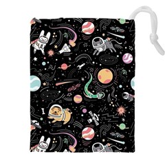 Cat And Dog Space Pattern Drawstring Pouch (5xl) by pakminggu