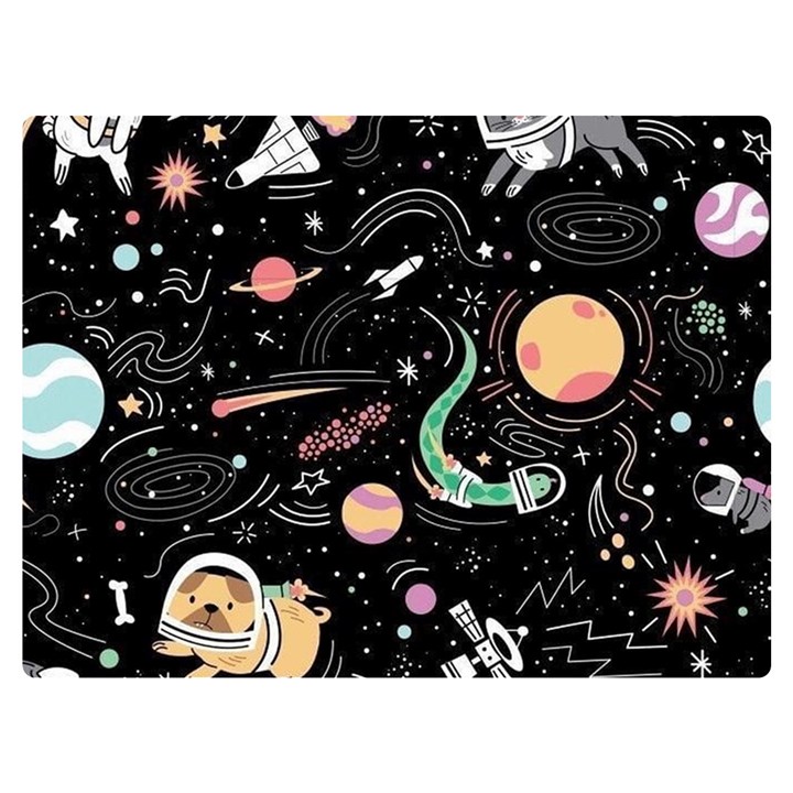 Cat And Dog Space Pattern Two Sides Premium Plush Fleece Blanket (Extra Small)