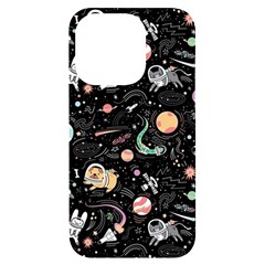 Cat And Dog Space Pattern Iphone 14 Pro Black Uv Print Case by pakminggu