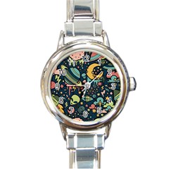 Alien Ocket Space Aesthetic Pattern Round Italian Charm Watch by pakminggu