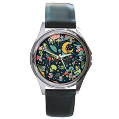 Alien Ocket Space Aesthetic Pattern Round Metal Watch by pakminggu