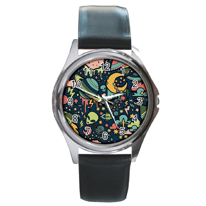 Alien Ocket Space Aesthetic Pattern Round Metal Watch