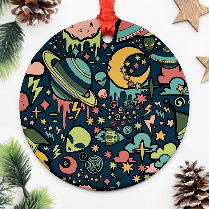 Alien Ocket Space Aesthetic Pattern Ornament (Round)