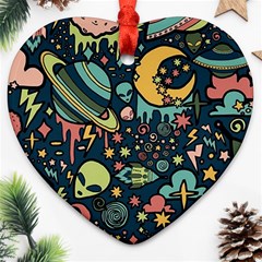 Alien Ocket Space Aesthetic Pattern Ornament (heart)