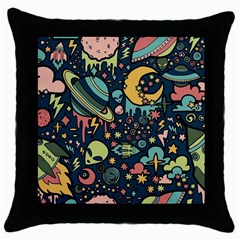 Alien Ocket Space Aesthetic Pattern Throw Pillow Case (black) by pakminggu