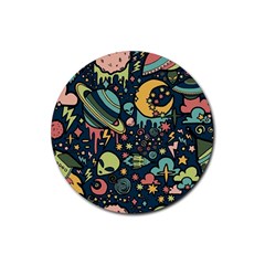 Alien Ocket Space Aesthetic Pattern Rubber Round Coaster (4 Pack) by pakminggu