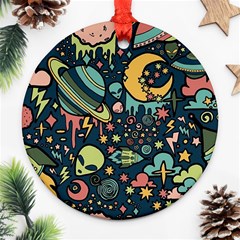 Alien Ocket Space Aesthetic Pattern Round Ornament (two Sides)