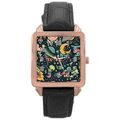 Alien Ocket Space Aesthetic Pattern Rose Gold Leather Watch  by pakminggu