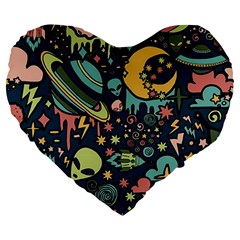 Alien Ocket Space Aesthetic Pattern Large 19  Premium Flano Heart Shape Cushions by pakminggu