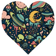 Alien Ocket Space Aesthetic Pattern Wooden Puzzle Heart by pakminggu