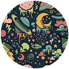 Alien Ocket Space Aesthetic Pattern Wooden Puzzle Round by pakminggu