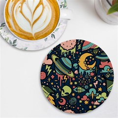 Alien Ocket Space Aesthetic Pattern Uv Print Round Tile Coaster by pakminggu