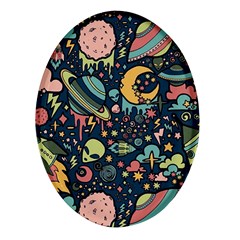 Alien Ocket Space Aesthetic Pattern Oval Glass Fridge Magnet (4 Pack) by pakminggu