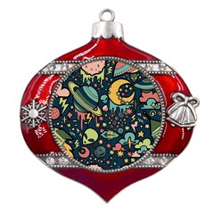 Alien Ocket Space Aesthetic Pattern Metal Snowflake And Bell Red Ornament