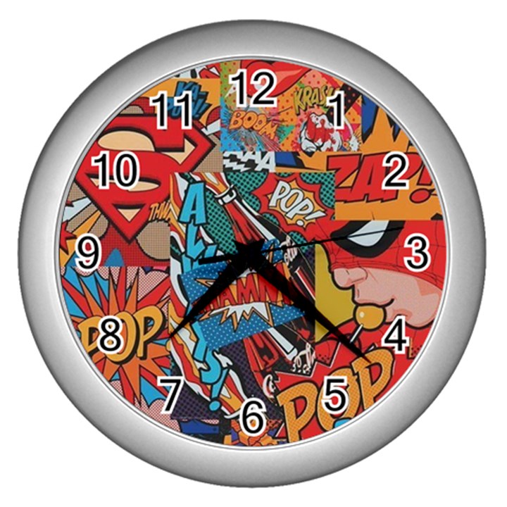 Comic Cartoon Pattern Wall Clock (Silver)