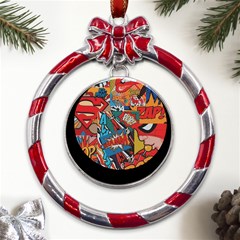 Comic Cartoon Pattern Metal Red Ribbon Round Ornament by pakminggu