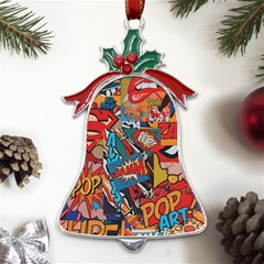 Comic Cartoon Pattern Metal Holly Leaf Bell Ornament