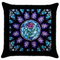 Cathedral Rosette Stained Glass Beauty And The Beast Throw Pillow Case (black) by Cowasu