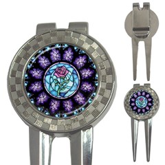 Cathedral Rosette Stained Glass Beauty And The Beast 3-in-1 Golf Divots by Cowasu