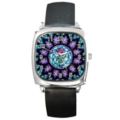 Cathedral Rosette Stained Glass Beauty And The Beast Square Metal Watch by Cowasu