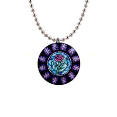 Cathedral Rosette Stained Glass Beauty And The Beast 1  Button Necklace by Cowasu