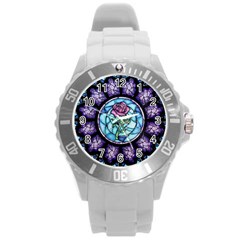 Cathedral Rosette Stained Glass Beauty And The Beast Round Plastic Sport Watch (l) by Cowasu