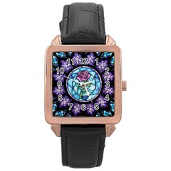 Cathedral Rosette Stained Glass Beauty And The Beast Rose Gold Leather Watch  by Cowasu