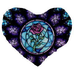 Cathedral Rosette Stained Glass Beauty And The Beast Large 19  Premium Flano Heart Shape Cushions by Cowasu