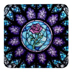 Cathedral Rosette Stained Glass Beauty And The Beast Square Glass Fridge Magnet (4 Pack) by Cowasu