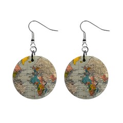 Vintage World Map Mini Button Earrings by Cowasu