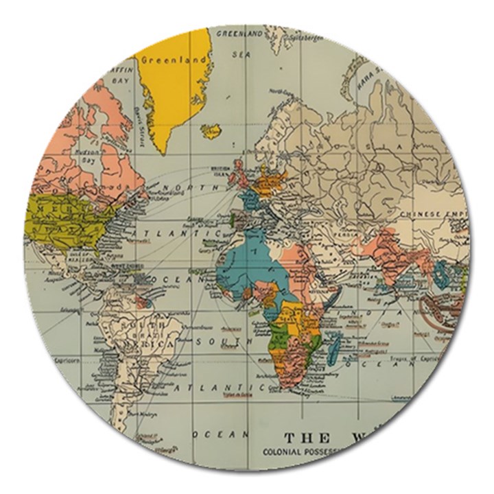 Vintage World Map Magnet 5  (Round)