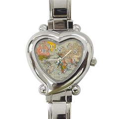 Vintage World Map Heart Italian Charm Watch by Cowasu