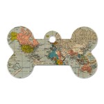 Vintage World Map Dog Tag Bone (Two Sides) Front