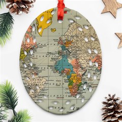 Vintage World Map Oval Filigree Ornament (two Sides) by Cowasu