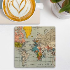 Vintage World Map Uv Print Square Tile Coaster  by Cowasu