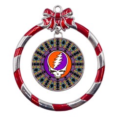 Gratefuldead Grateful Dead Pattern Metal Red Ribbon Round Ornament by Cowasu