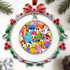 Illustration Cartoon Character Animal Cute Metal X mas Wreath Ribbon Ornament