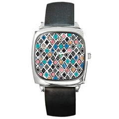 Diamond Shapes Pattern Square Metal Watch by Cowasu