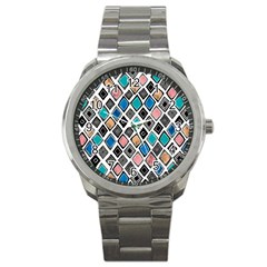 Diamond Shapes Pattern Sport Metal Watch by Cowasu