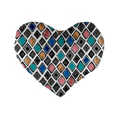 Diamond Shapes Pattern Standard 16  Premium Flano Heart Shape Cushions by Cowasu